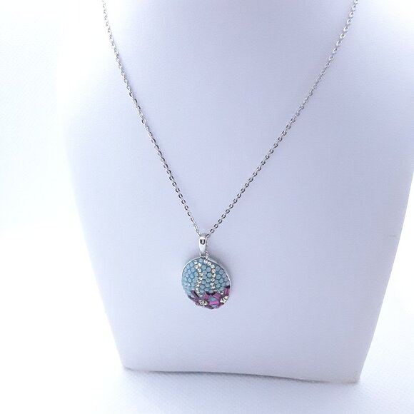 16 inch sterling silver chain and pendant auqa blue and fusha colors and cz's - Picture 9 of 9